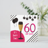60 Sassy アート Pink Black金ゴールド写真 招待状 (スタンド正面)