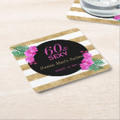 60 & Sexyブラック金ゴールド60thバースデーパーティー スクエアペーパーコースター (アングル)