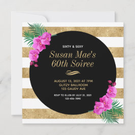60 & Sexyブラック金ゴールド60thバースデーパーティー 招待状
