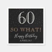 60 So何おもしろい黒エレガント60th誕生日パーティー スタンダードカクテルナプキン (正面)