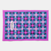 60-talsinspirerad rosa blå geometriskt mönster  キッチンタオル (横)