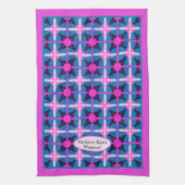 60-talsinspirerad rosa blå geometriskt mönster  キッチンタオル (縦)