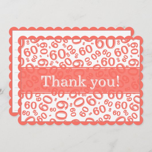 60 "Thank you!" Coral/White Number Pattern サンキューカード (正面/裏面)