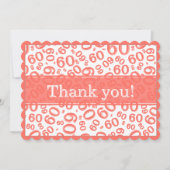60 "Thank you!" Coral/White Number Pattern サンキューカード (正面)