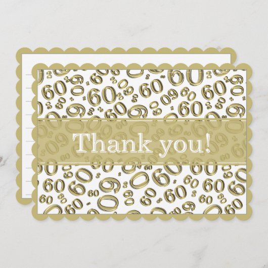 60 "Thank you!" Gold/White Number Pattern サンキューカード (正面/裏面)
