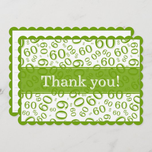 60 "Thank you!" Green/White Number Pattern サンキューカード (正面/裏面)