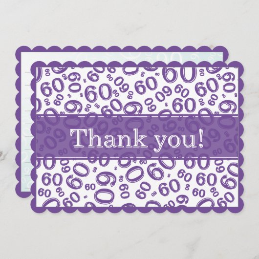 60 "Thank you!" Purple/White Number Pattern サンキューカード (正面/裏面)