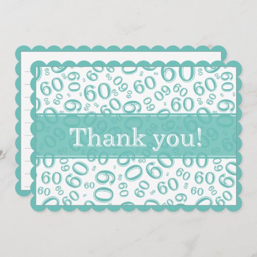 60 "Thank you!" Teal/White Number Pattern サンキューカード (正面/裏面)