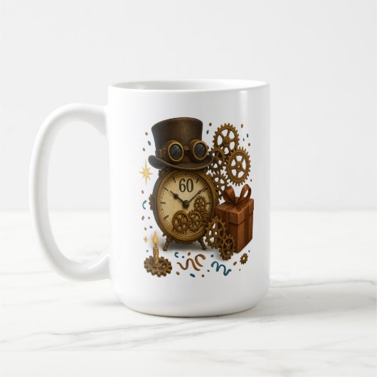 60 & Timeless - Steampunkお祝い コーヒーマグカップ (左)