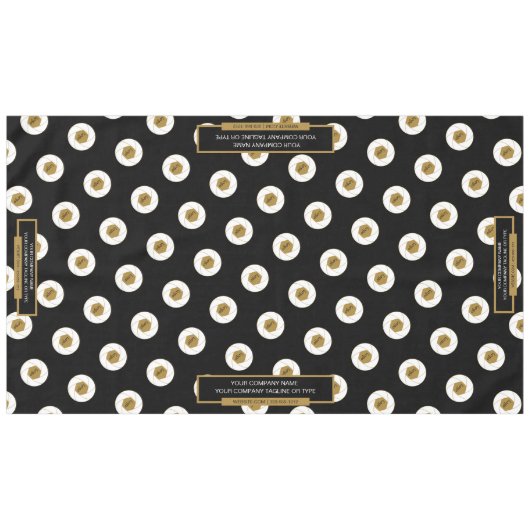 60"X104"トレードショーテーブルクロスのロゴ金ゴールドとブラック テーブルクロス (正面(横))