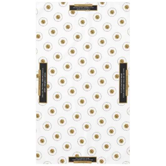 60"X104"トレードショーテーブルクロスのロゴ金ゴールドホワイト テーブルクロス (正面)