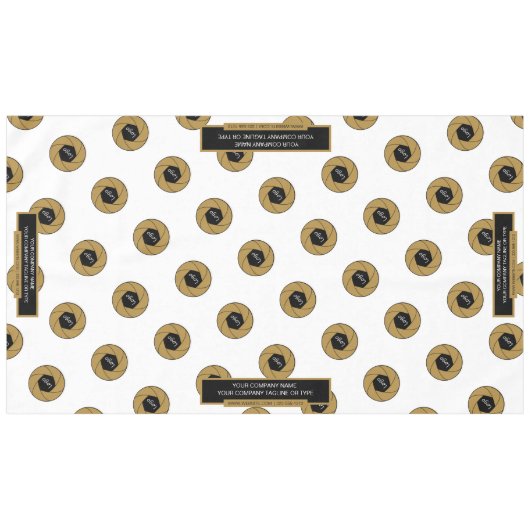 60"X104"トレードショーテーブルクロスのロゴ金ゴールドホワイト テーブルクロス (正面(横))