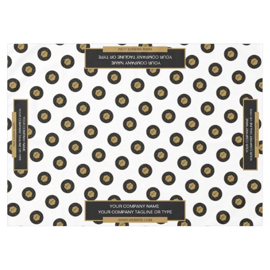 60"X84"トレードショーテーブルクロスのロゴ金ゴールドホワイト テーブルクロス (正面(横))