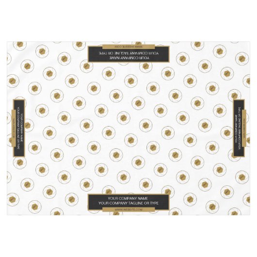 60"X84"トレードショーテーブルクロスのロゴ金ゴールドホワイト テーブルクロス (正面(横))