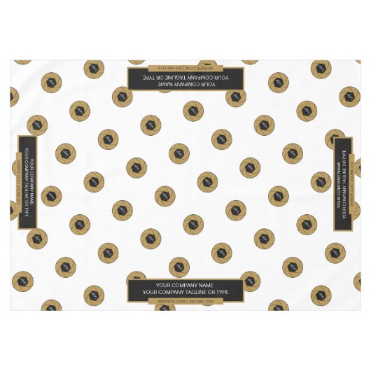 60"X84"トレードショーテーブルクロスのロゴ金ゴールドホワイト テーブルクロス (正面(横))