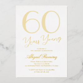 60 Years Young Birthday Party White & Gold Luxury 箔招待状