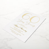 60 Years Young Birthday Party White & Gold Luxury 箔招待状 (回転した状態)