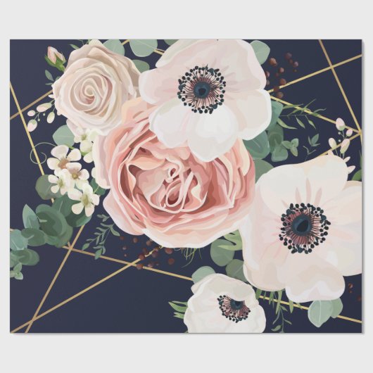 60lbラッピング紙転がジオメトリックガーデンネイビーブルー ラッピングペーパー (フラット)