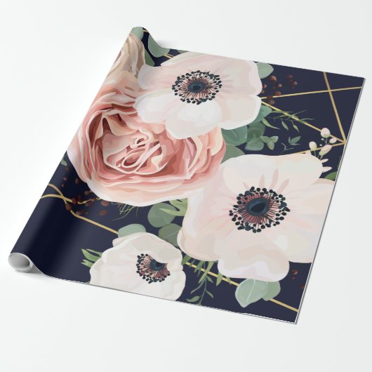 60lbラッピング紙転がジオメトリックガーデンネイビーブルー ラッピングペーパー (アンロールド)
