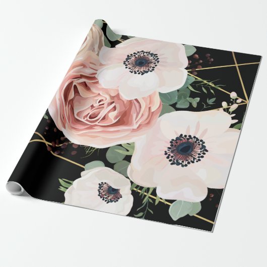 60lb包装紙ロール幾何学的な庭の黒 ラッピングペーパー (アンロールド)