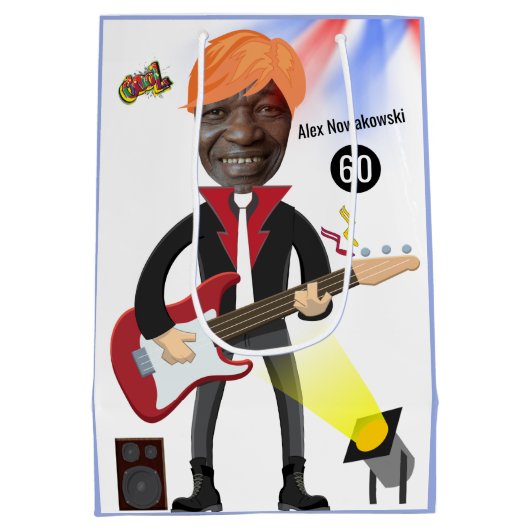 60Mens 🎸🤣ロックスター誕生日ギターファンキーおもしろい ミディアムペーパーバッグ (裏面)
