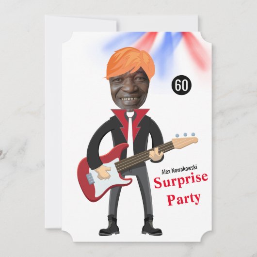 60Mens 🎸🤣ロックスター誕生日ギターファンキーおもしろい 招待状 (正面)