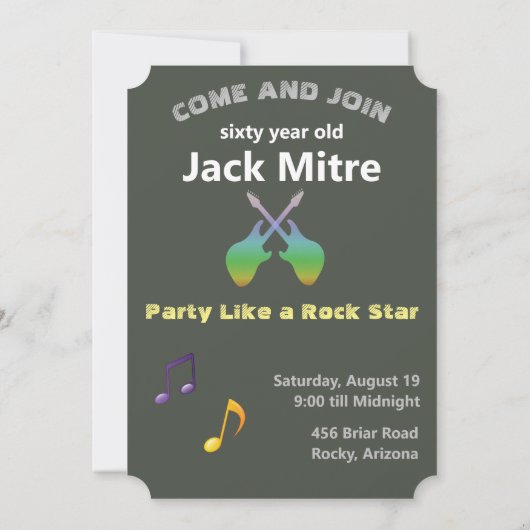 60Mens 🎸🤣ロックスター誕生日ギターファンキーおもしろい 招待状 (裏面)