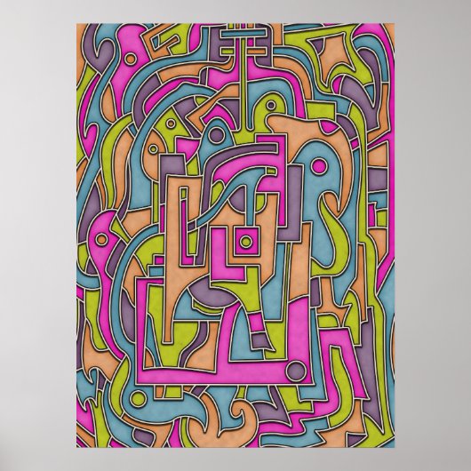 60sカラフル幾何モダン抽象芸術 ポスター (正面)