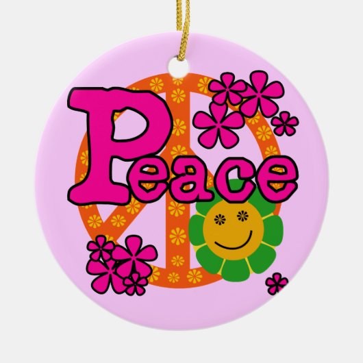 60sスタイルの平和Tシャツおよびギフト セラミックオーナメント (正面)
