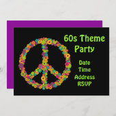 60sテーマのフラワーパワーのパーティー 招待状 (正面/裏面)