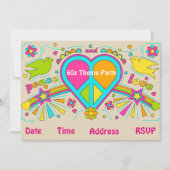 60sテーマのフラワーパワーの腰回りが大きなパーティー 招待状 (正面)