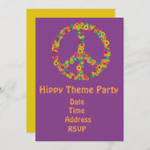 60sテーマのフラワーパワーの腰回りが大きなパーティー 招待状 (正面/裏面)