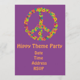 60sテーマのフラワーパワーの腰回りが大きなパーティー 招待状