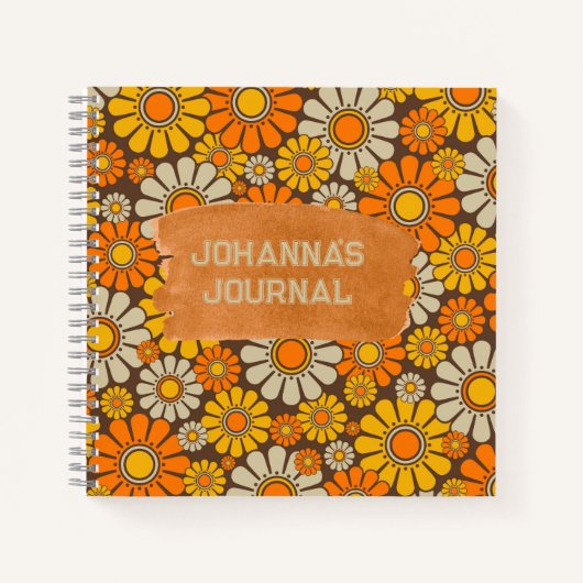 60sパーソナライズされたスタイルフラワーパワーデイジーフローラ ノートブック (正面)