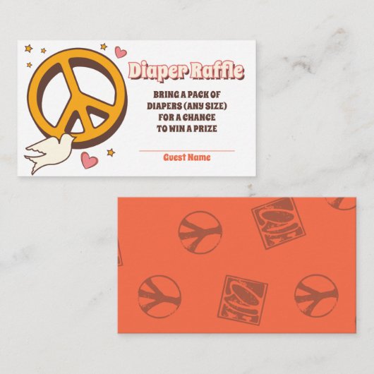 60sヒッピーパーティー赤ちゃんシャワー – おむつラッフル エンクロージャーカード (正面/裏面)