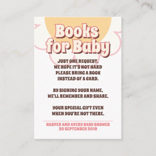 60sヒッピーパーティー赤ちゃんシャワー – ベビー用の本 エンクロージャーカード (正面)