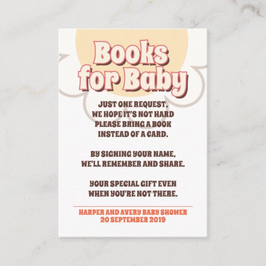 60sヒッピーパーティー赤ちゃんシャワー – ベビー用の本 エンクロージャーカード (正面)