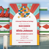 60sレトロビニール音楽男女兼用赤ちゃんシャワー 招待状