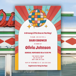 60sレトロビニール音楽男女兼用赤ちゃんシャワー 招待状