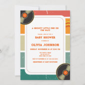 60sレトロビニールGroovyベビーシャワー招待状 セーブザデート (正面)