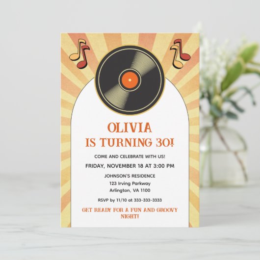 60sレトロGroovy大人の誕生日パーティー任意の年齢 招待状 (スタンド正面)