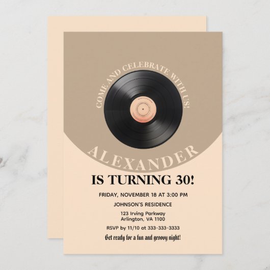 60sレトロGroovy大人の誕生日パーティー任意の年齢Invi 招待状 (正面/裏面)