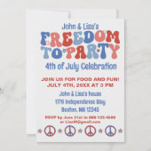 60sレトロGroovy 4th of 7月Freedomパーティー 招待状 (正面)
