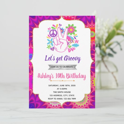 60s誕生日のテーマの招待 招待状 (スタンド正面)