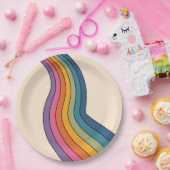 60s 70sレトロストライプ ペーパープレート (パーティー)