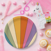 60s 70sレトロストライプ ペーパープレート (パーティー)