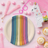 60s 70sレトロストライプ ペーパープレート (パーティー)