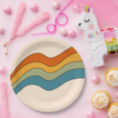 60s 70sレトロストライプ ペーパープレート (パーティー)