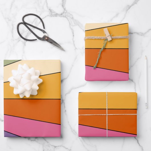 60s 70sレトロストライプ ラッピングペーパーシート (正面)