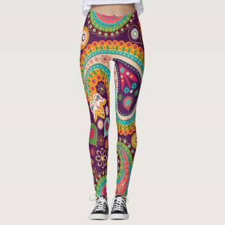 60s 70sレトロパープルカラフルペイズリー レギンス
